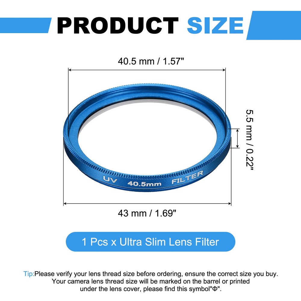 40.5mm Ultra Slim Lens Filter Multi Coating Camera Len Filter, Blue