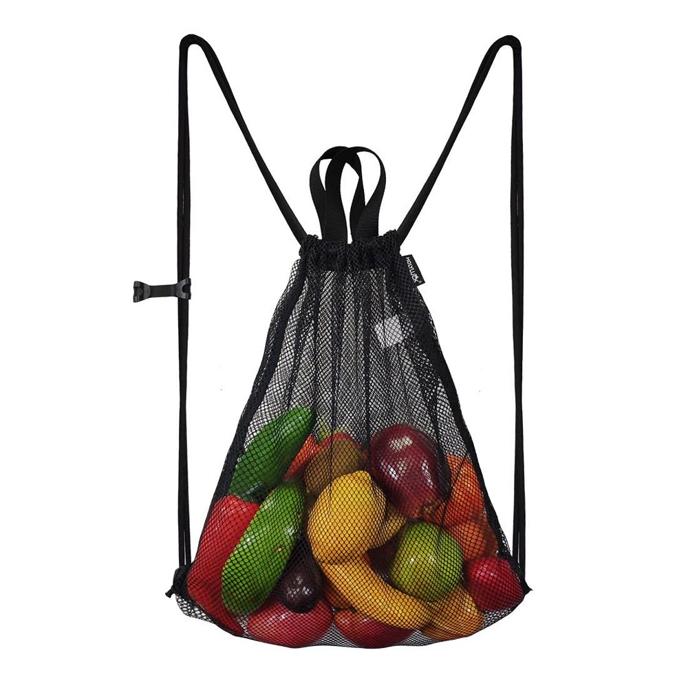 HOLYLUCK Mesh Drawstring Bag for Swimming Beach Camping Black 1pc