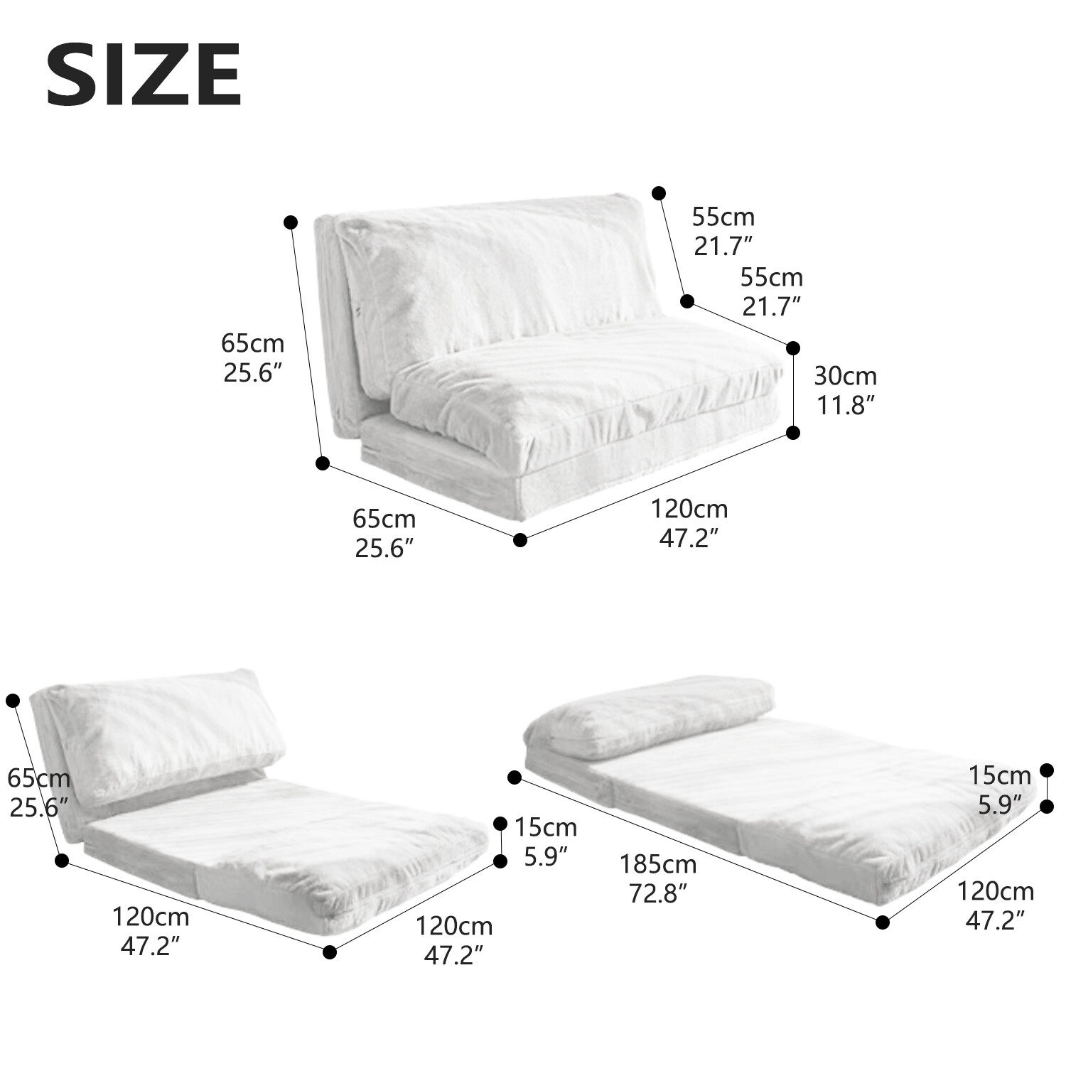 N&V Foam Foldable Sofa, Foam Filling Folding Sofa Bed, Bean Bag Floor Bed Sofa