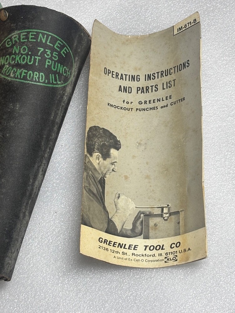 1971 greenlee 735 knockout punch tool leather case box