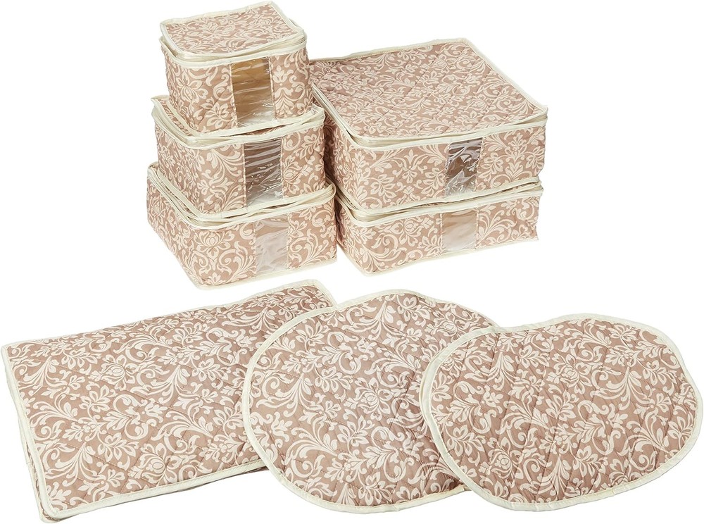 8-Piece Storage Containers Set – China Beige Quilted Stackable Dish & Plate