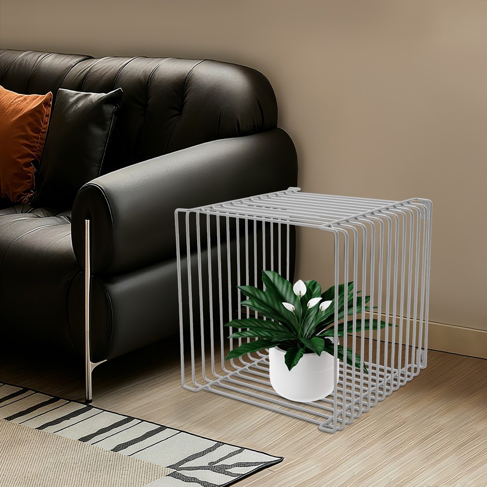 Side Table Square Geometry Side Table Linear Metal End Table 120kg/264.55lbs