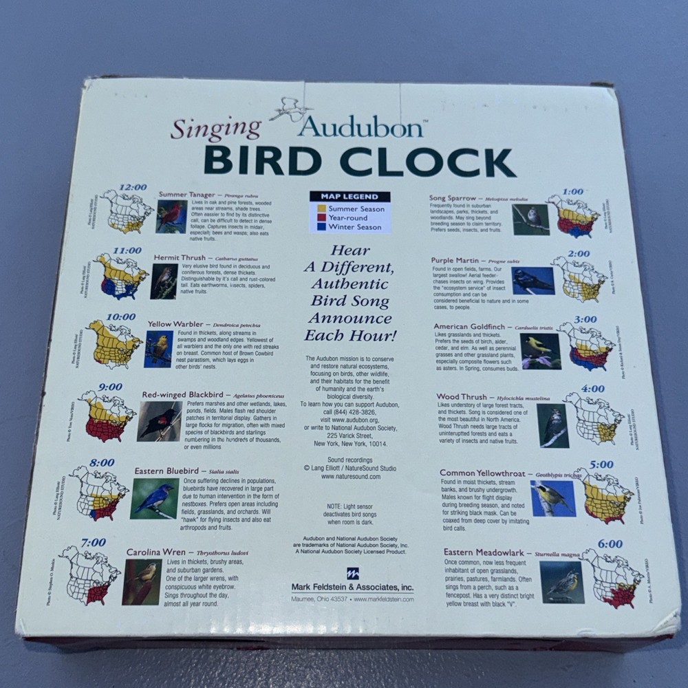Audubon 8" Singing Bird Wall Clock (Green Frame)