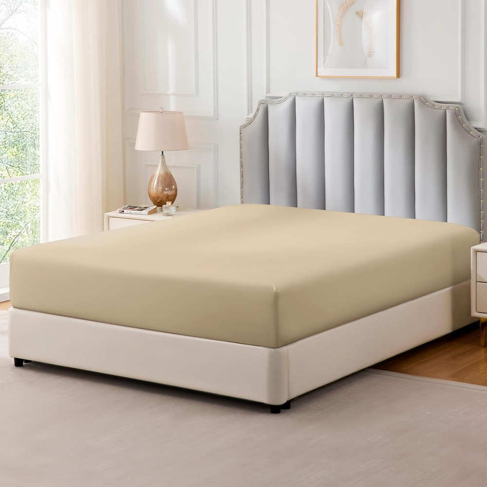Pure Cotton Fitted Sheets King Size, 300 Thread Count Percale Sheets for King Si
