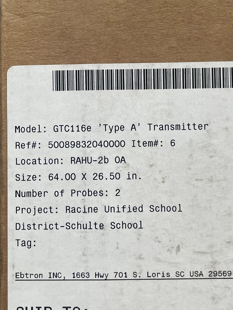 EbTron Type A Airflow Station Transmitter GTC116e 'A' Two Port Transmitter