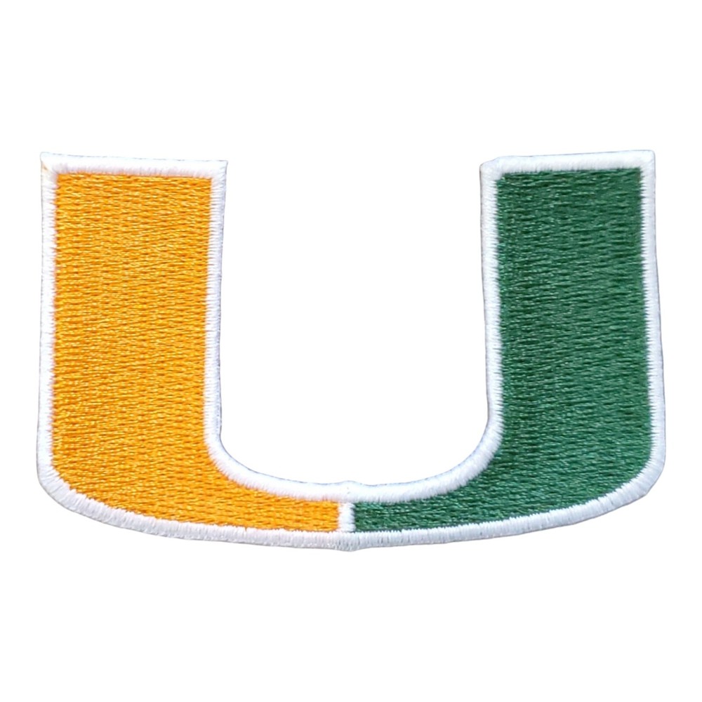 Miami Hurricanes U Patch. Fully Embroidered. Iron On Backing. 3"x2"