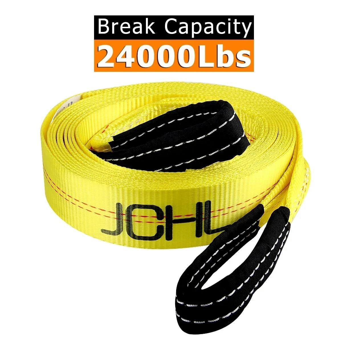 Recovery Tow Strap with Reinforced Loops 2Inx20Ft Heavy Duty 24000Lb Break Stre