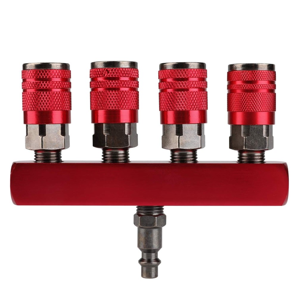 4-Way Air Manifold 5 Ports Pneumatic Compressor Quick Connect Socket Splitter