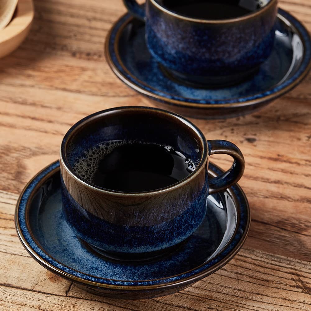 JIEMEI HOME Porcelain Stackable Espresso 13 Piece Set, Reactive Glaze Blue