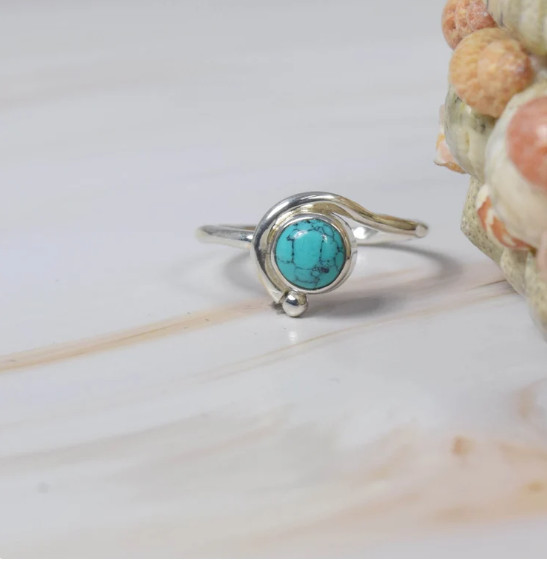 Silver Turquoise Ring Solid 925 Silver Handmade Unique Women Ring All Size SR84