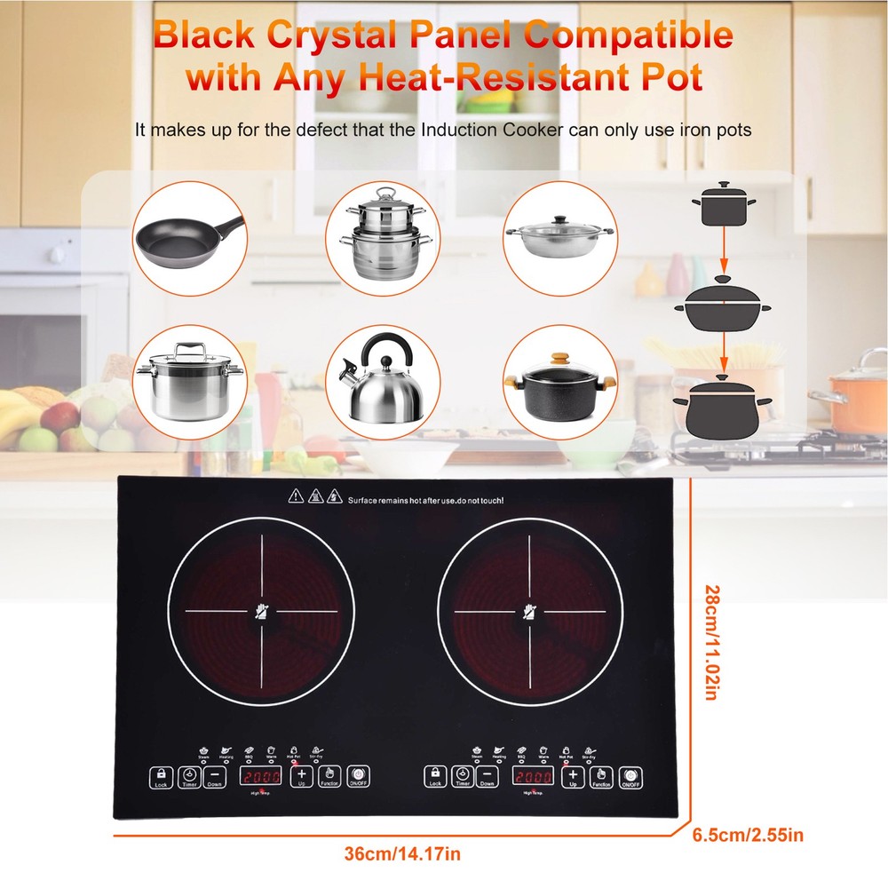 Induction Cooker 2 Burner Cooktop 2000W+2000W Touch Control Electric Cooktop