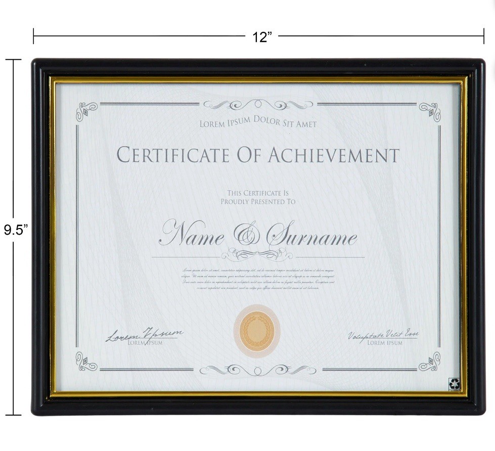 DesignOvation 8.5x11 Basic Black/Gold Classic Document Frame, Set of 2