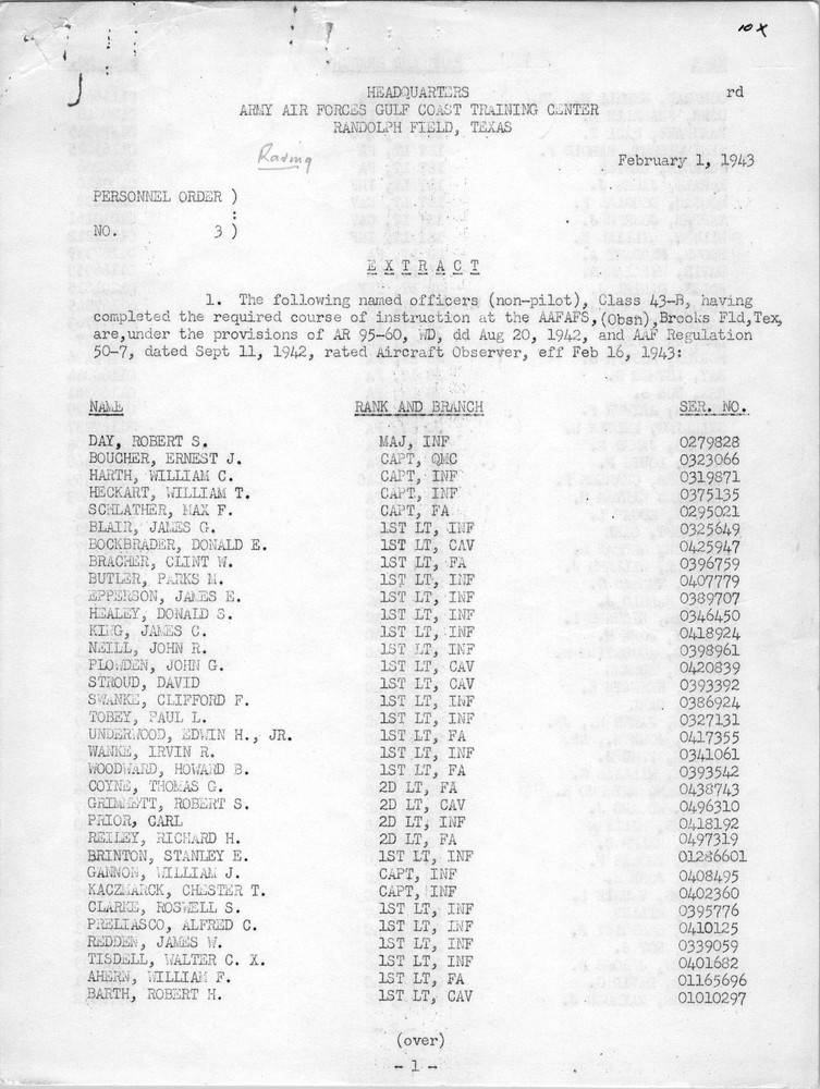 US AAForce Misc. Orders, Intelligence Needs, Randolph Field TX, Fort Bragg NC