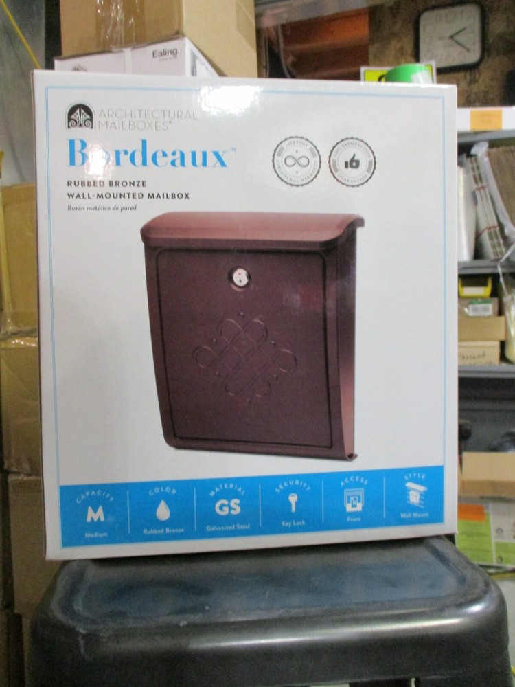 New, Free Ship, Bordeaux Locking Wall Mount Mailbox, Rubbed Bronze