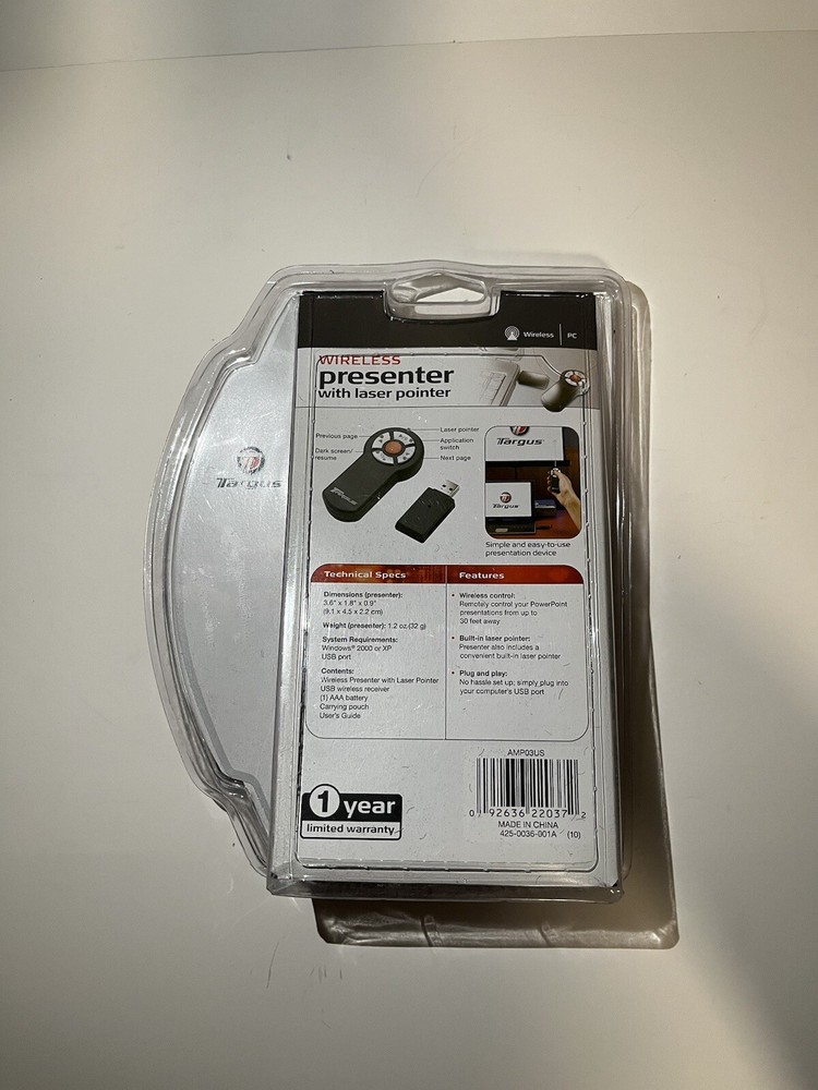 Targus Wireless Presenter Laser Pointer Remote AMP03US New & Sealed Genuine OEM