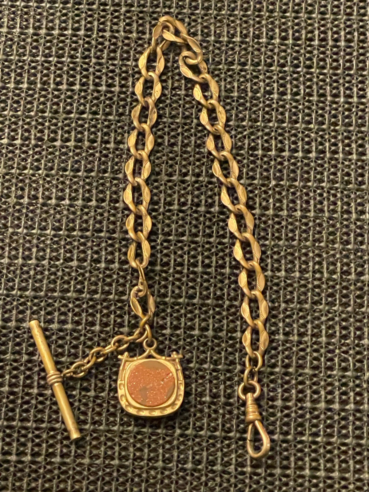 Antique E MFG CO Gold Filled Albert Pocket Watch Chain 12” Pendant FOB w/ T-Bar