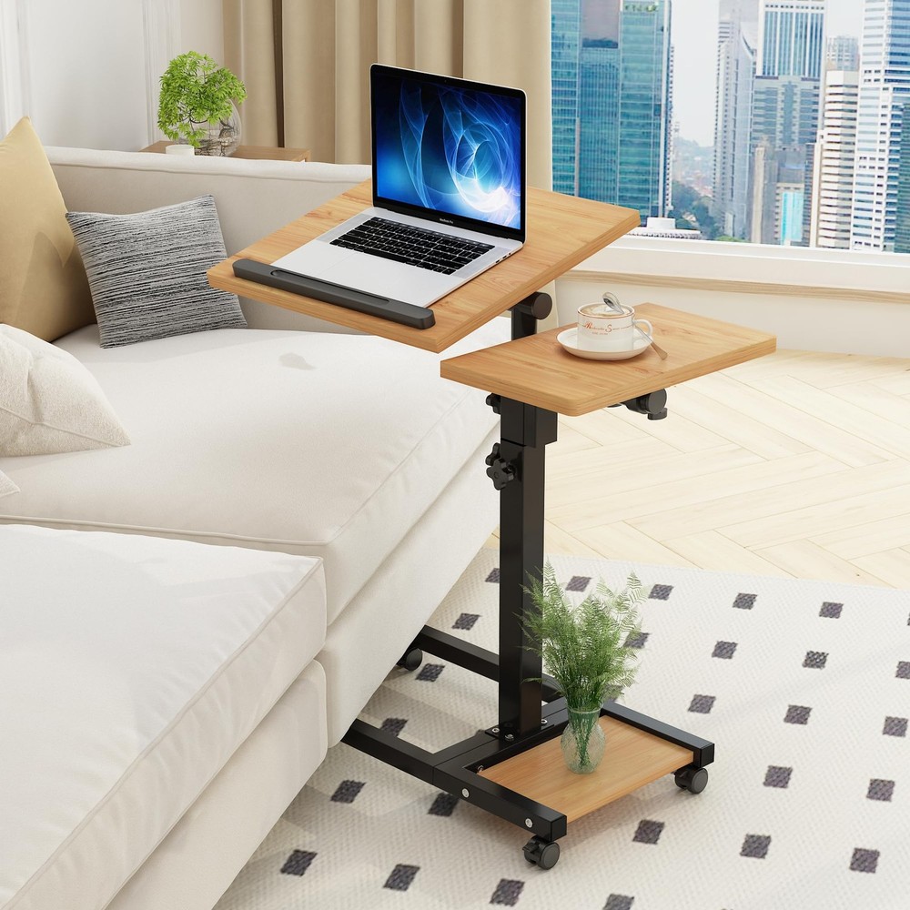 TigerDad Mobile Adjustable Height Laptop Stand PC Computer Onesize, Wood