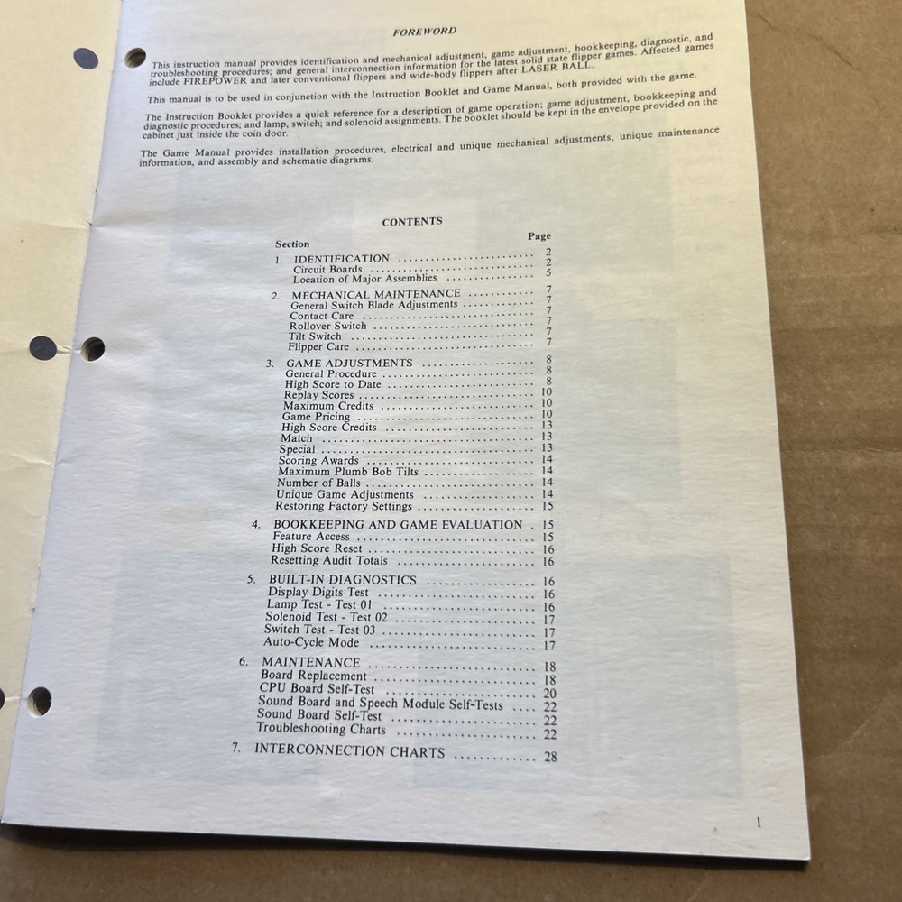 original Williams Fire Power Solid State Flipper Pinball arcade game manual