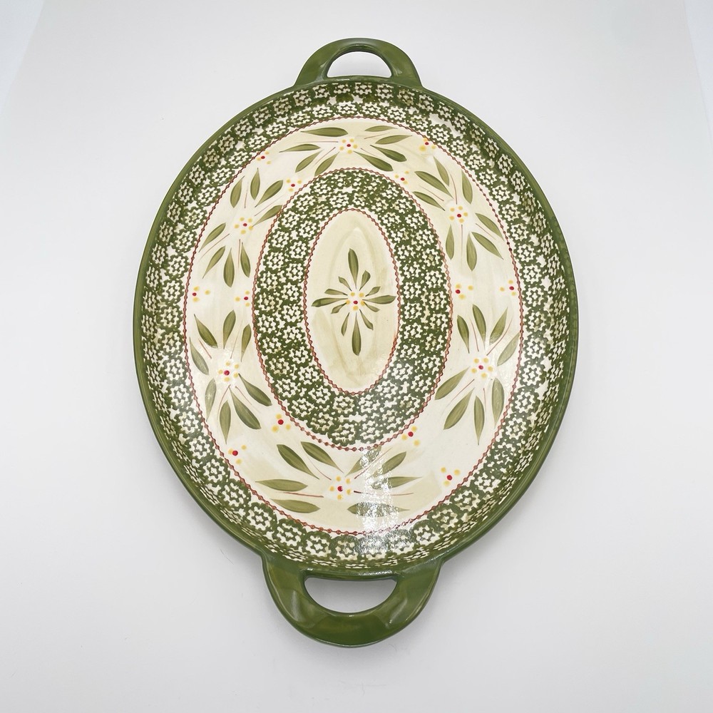 Temp-Tations Presentable Ovenware Green Entertaining Serving Tray with Handles