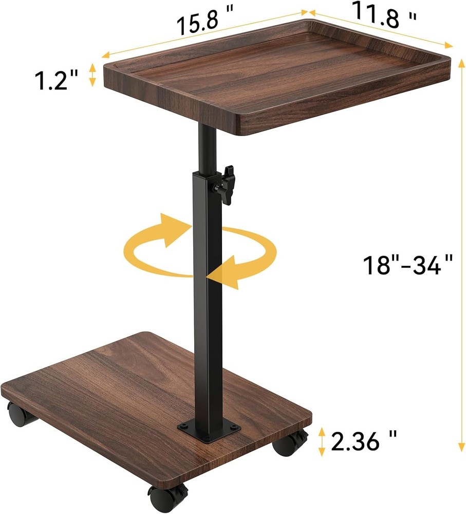 C Table End Table Adjustable Height 360°Swivel TV Tray Table C Shaped Side Table