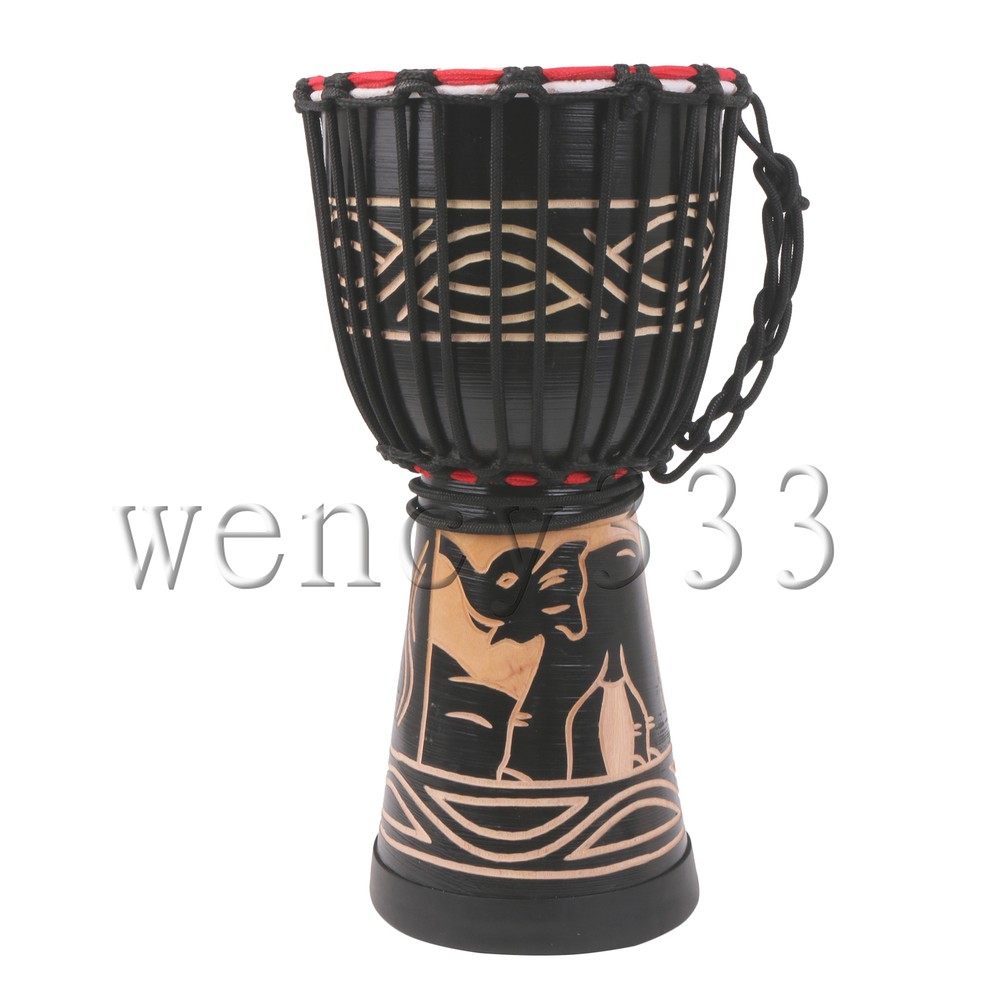 Professional Bongo Congo African Hand Drum 8inch Diameter Black Elephant Pattern