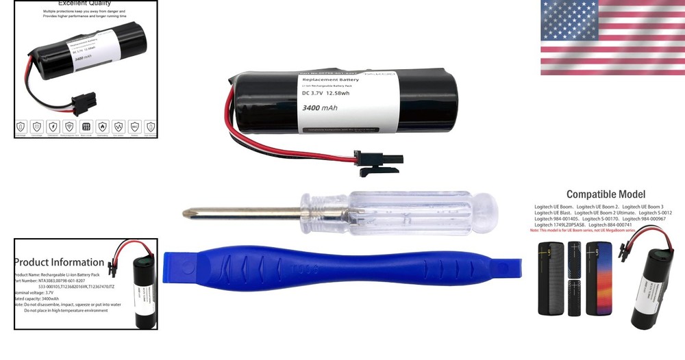 High-Performance Replacement Battery for Logitech UE Boom 2/3 - 3400mAh Capacity