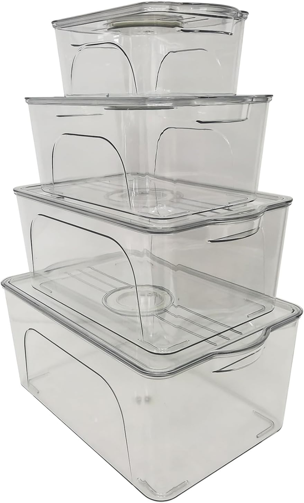 Clear Plastic Storage Bins with Date Recorder for Fridge and Pantry Stackable Re