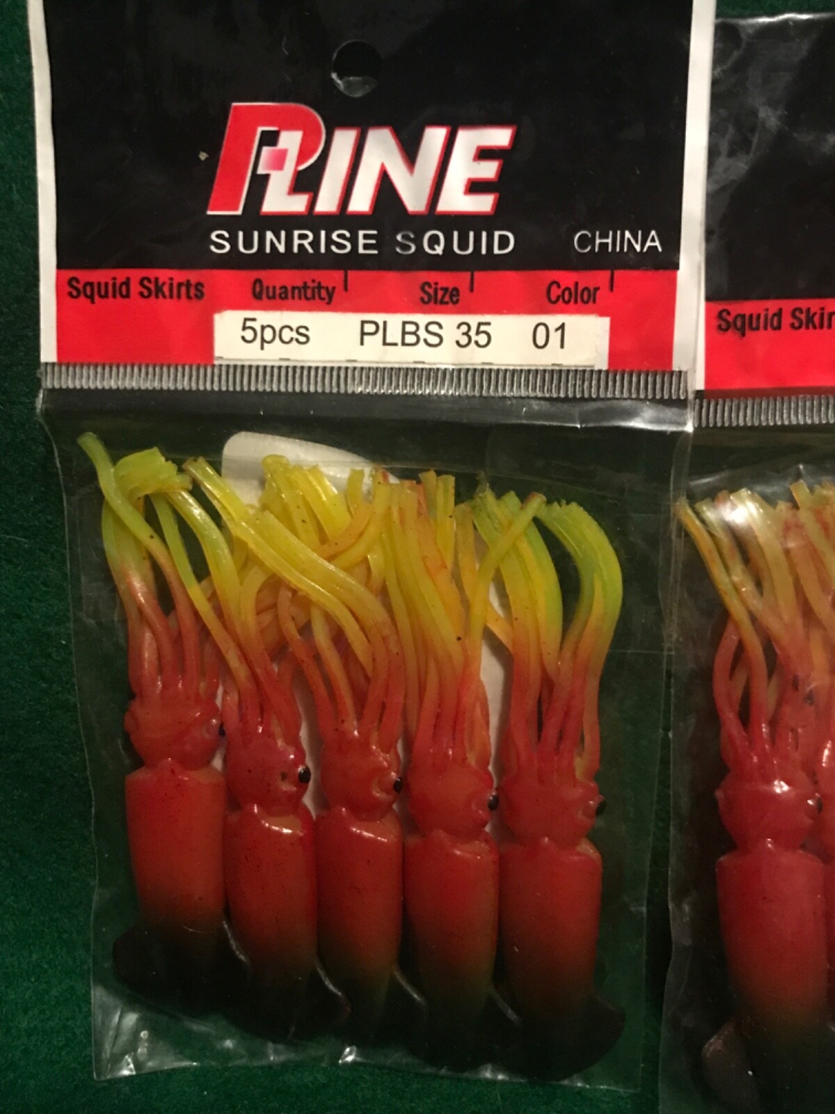 4 NEW 5 Packs P-Line Sunrise Squid skirts 3-1/2" Mixed glow & red black yellow