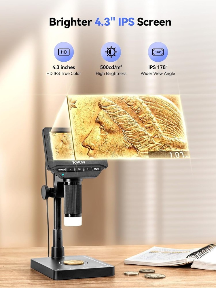 DM4W Microscope with Weighing Scale: 4.3" Digital Coin Microscope with Screen...