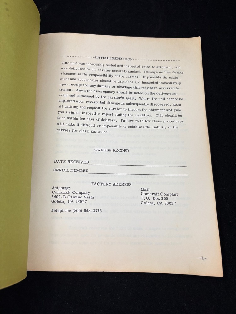 Comcraft CST-50 Two Band Transceiver Owners Manual