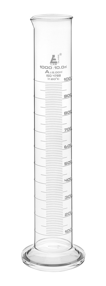Eisco Labs 1000ml Graduated Cylinder, Class A, White Graduations, Round Base
