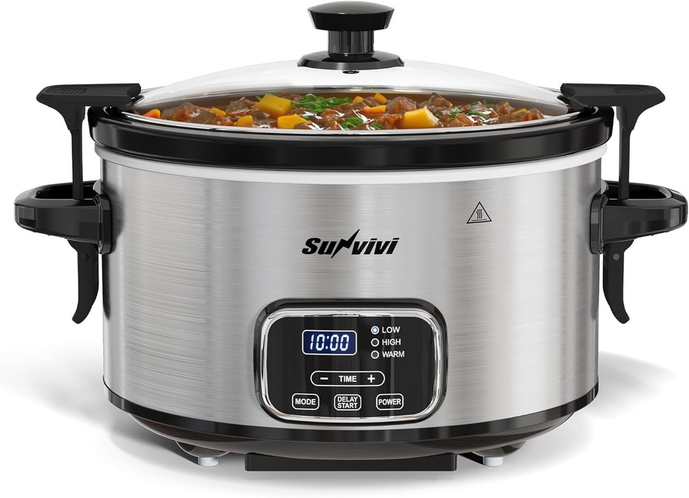 4QT Programmable Slow Cooker with Locking Lid, Removable Ceramic Pot, 3 Heati...