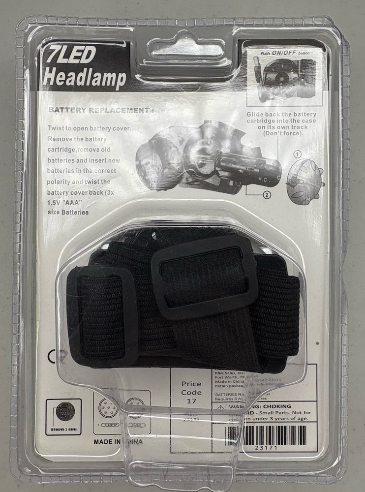 NIP Unbranded 7 LED Headlamp With Flexible Strap, Sealed
