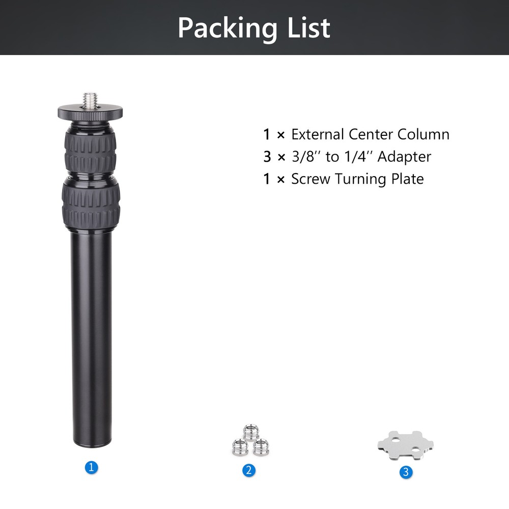 Camera Tripod Center Column Extension Pole Extender Telescopic 3 Section Rod
