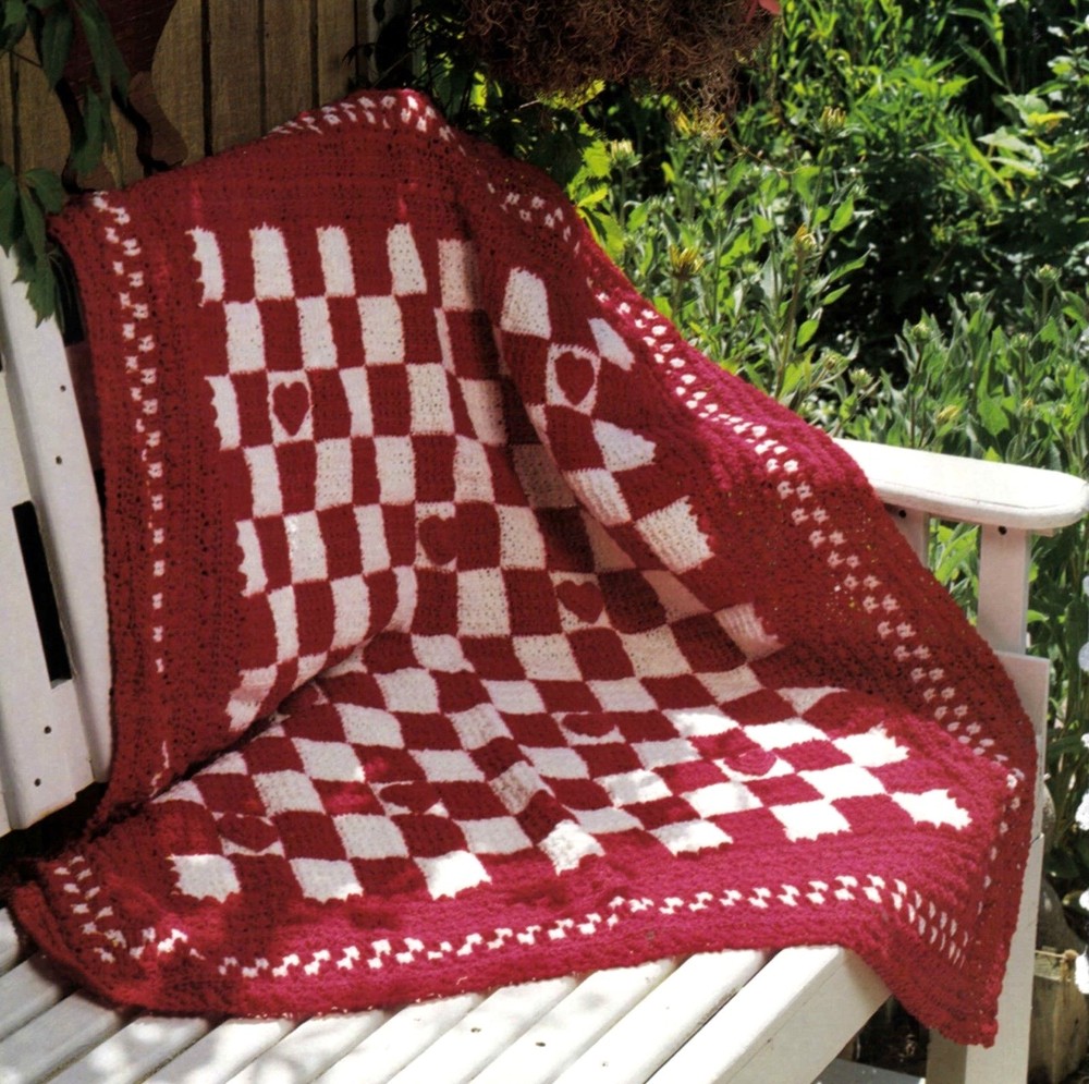 VALENTINE'S Checkmate Afghan/Crochet Pattern INSTRUCTIONS ONLY