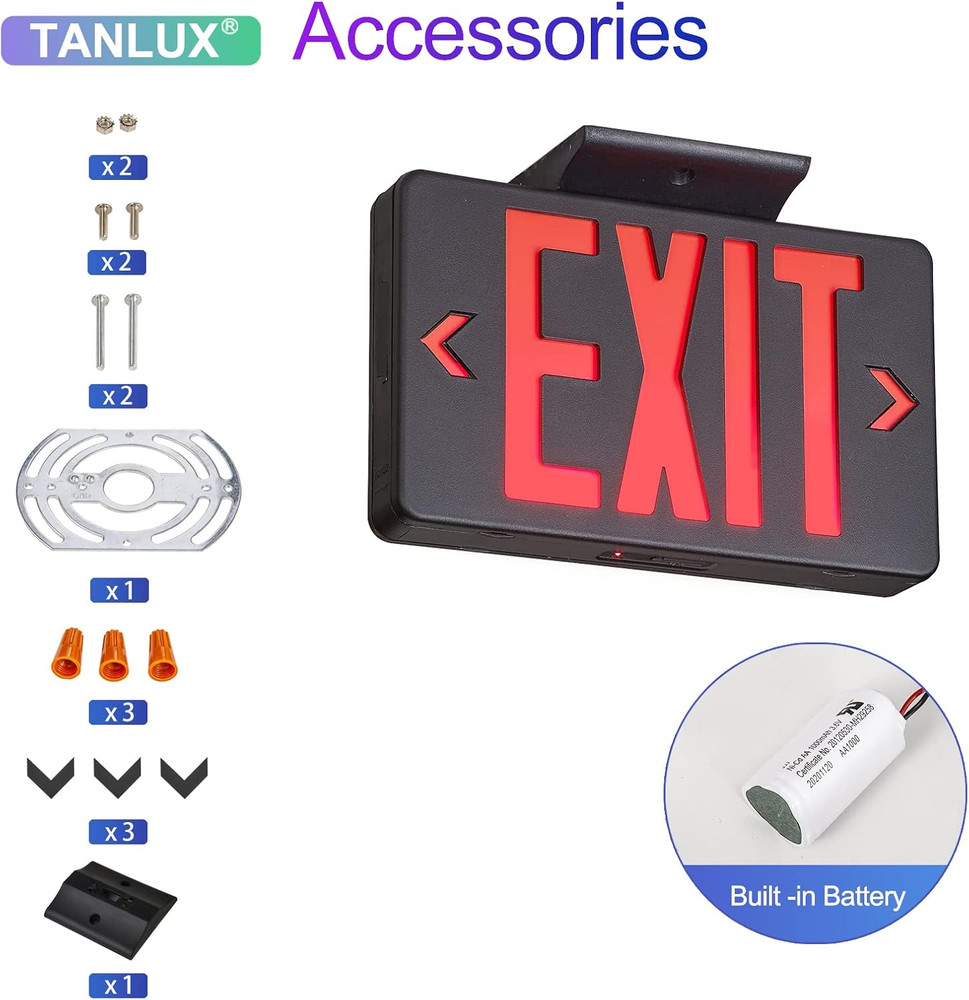 Red Exit Sign with Black Housing, LED Emergency Exit Light with Battery Backup,
