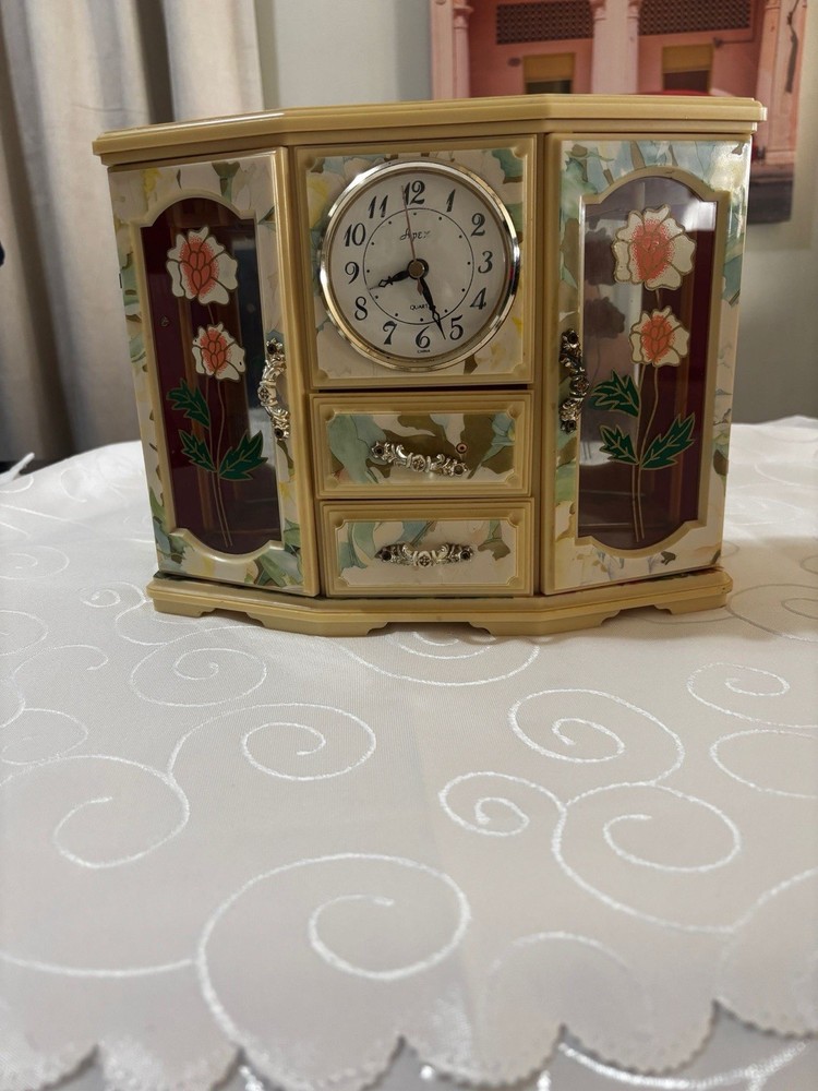 Apex Floral Quartz Analog Desk Clock with Drawers, Plastic, Rectangle