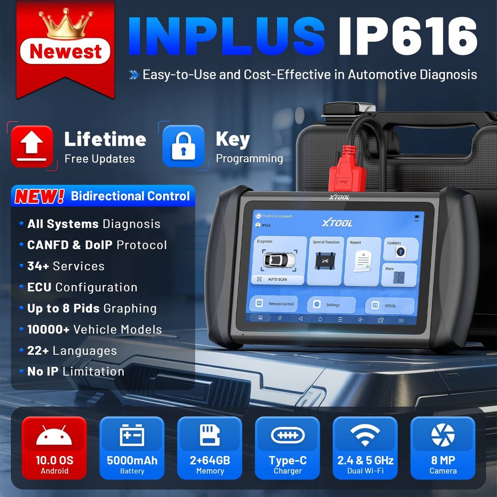 2026 XTOOL IP616 Key Programmer OBD2 Scanner Full System Diagnostic Tool CAN FD