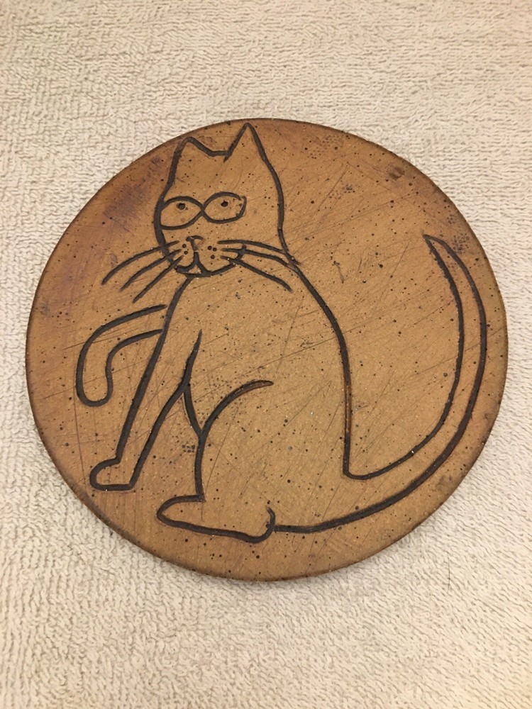 Cat Trivet / Decor Piece Artisan Signed Pottery/Stoneware