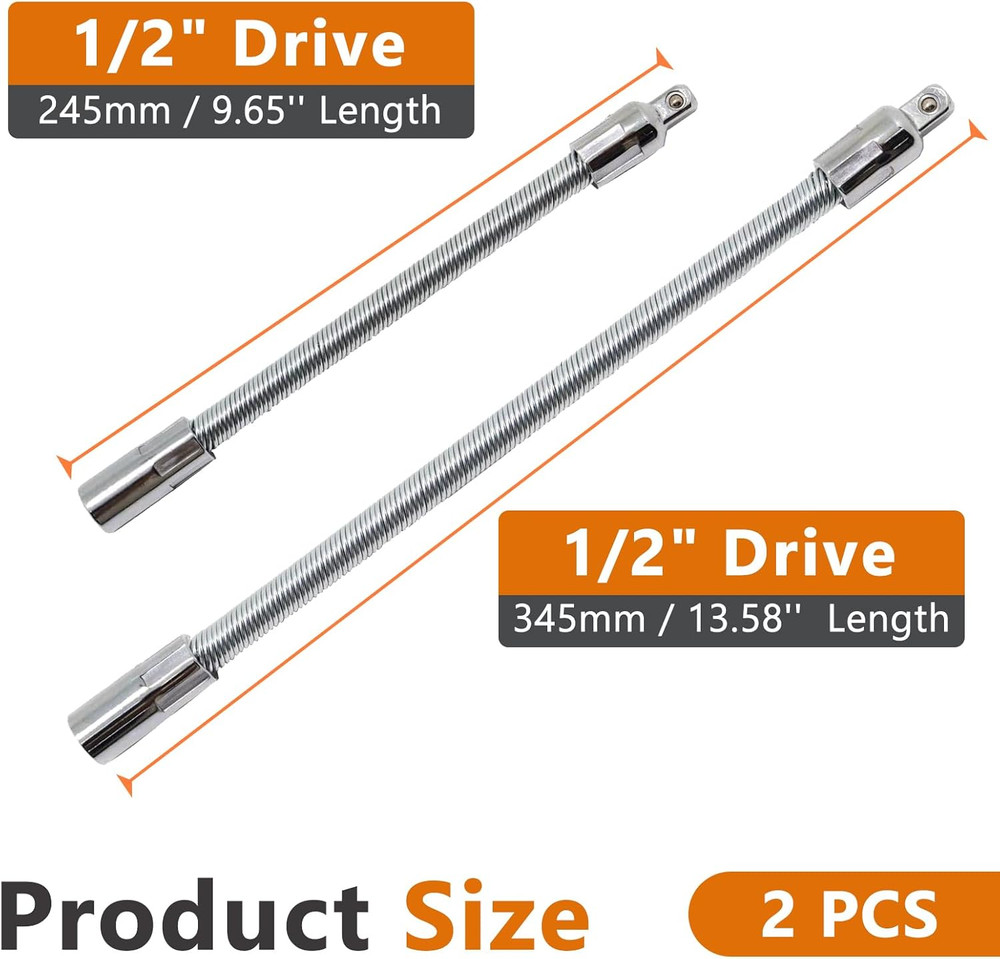 1/2″ Flexible Socket Extension Set 10″ & 14″ Bendable Drive Wrench Bar 2PCS