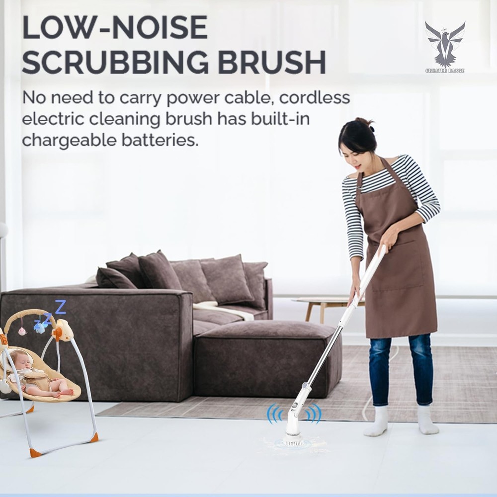 Electric Spin Scrubber - Cordless Cleaning Head with 6 Replaceable Brushes - ...