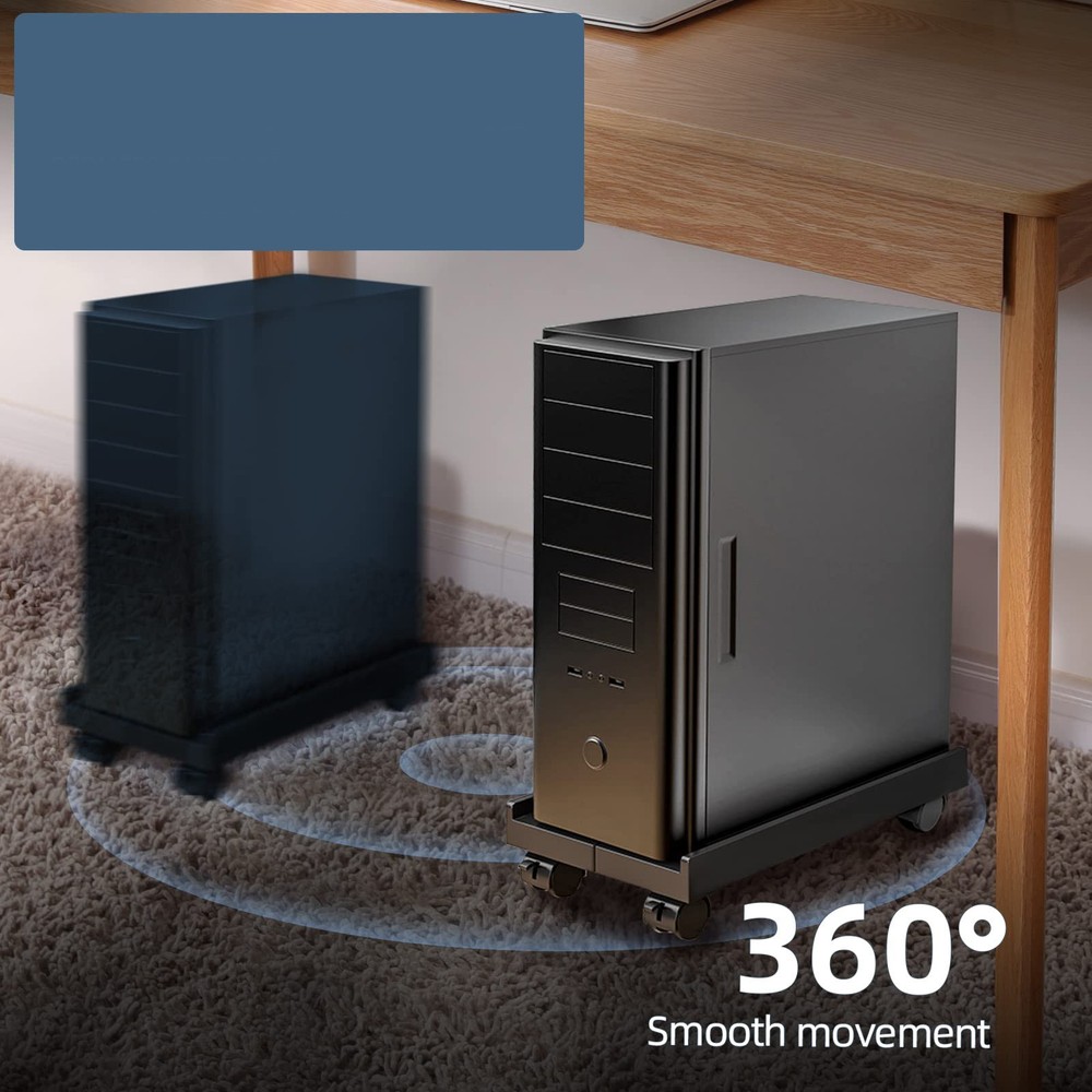 Gaming CPU Stand, Mobile Computer Tower Rack, 4 Casters, Black