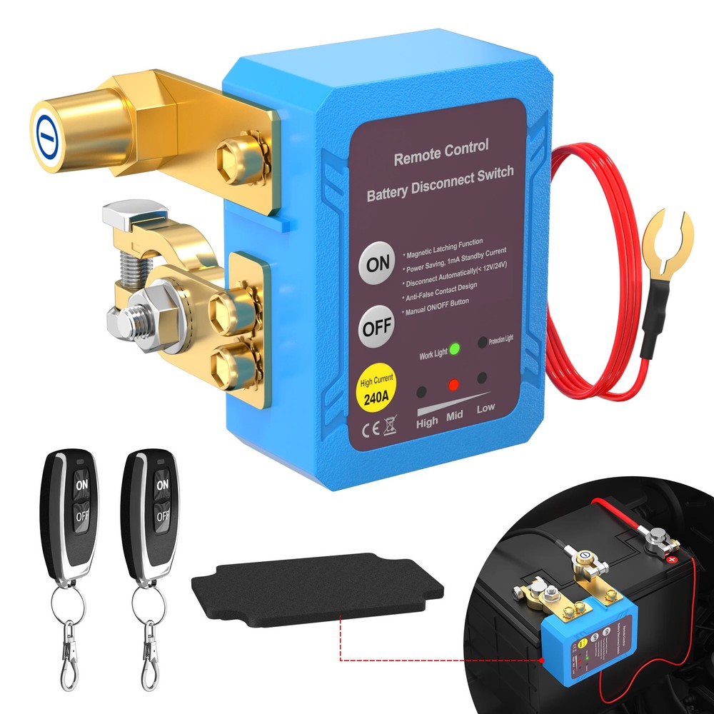 Kill Switch 12V 240A Remote Battery Disconnect Switch Automatic Power Shut Off S