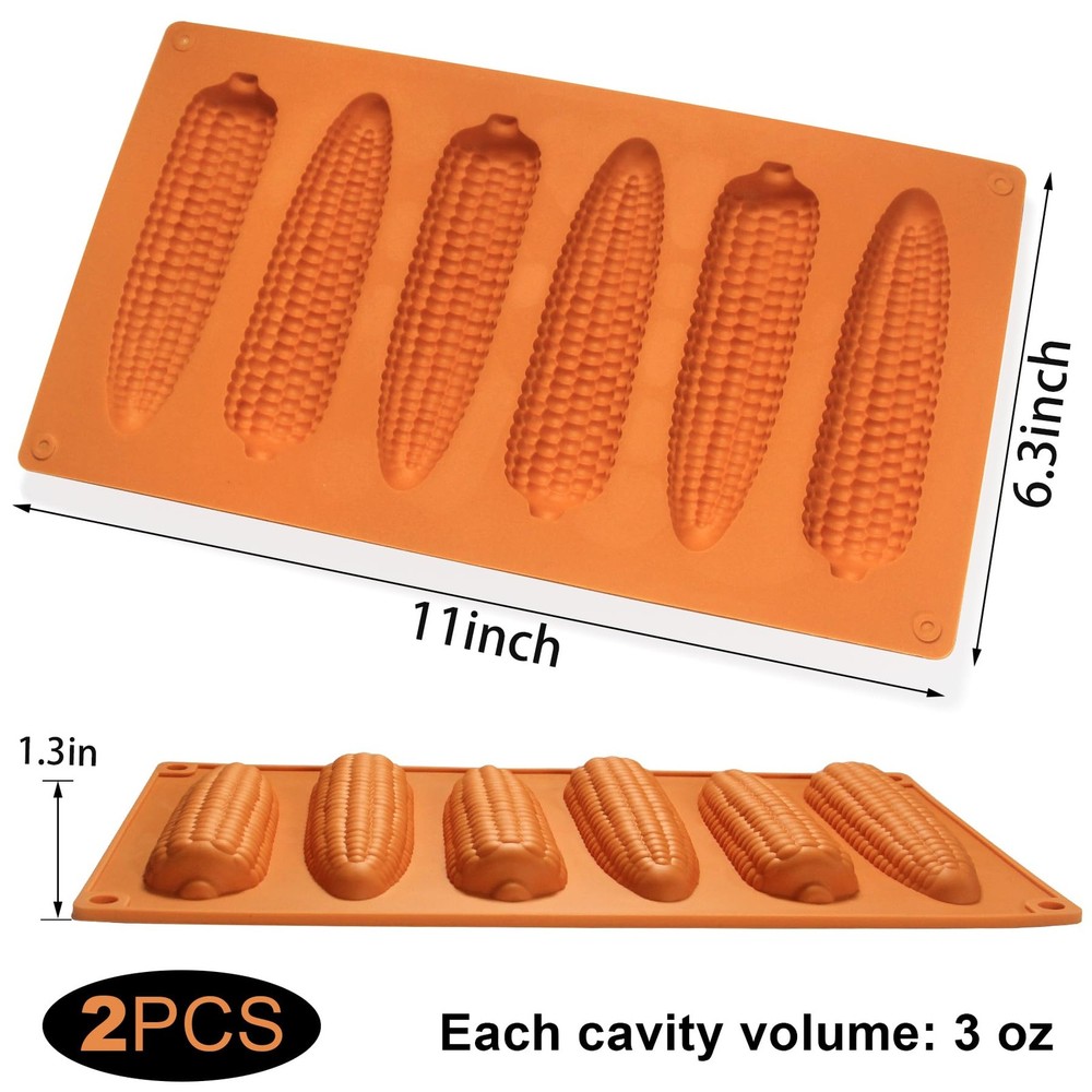 2 PCS Silicone Corn Stick Bread Pan Cob Molds Baking Cornbread Golden Brown