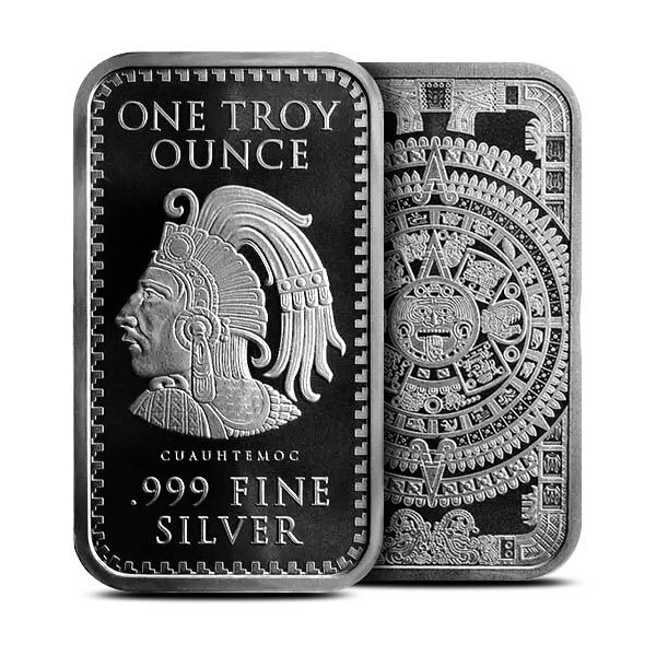 Aztec Calendar Silver Bar - 1 oz .999 Fine Silver - Mayan Tenochtitlan Mexico