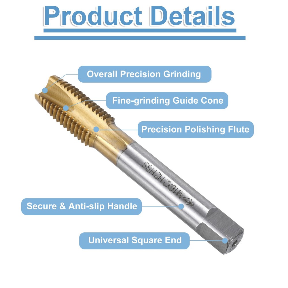 Spiral Point Threading Tap M16 x 2 Thread Titanium Coated HSS 2pcs