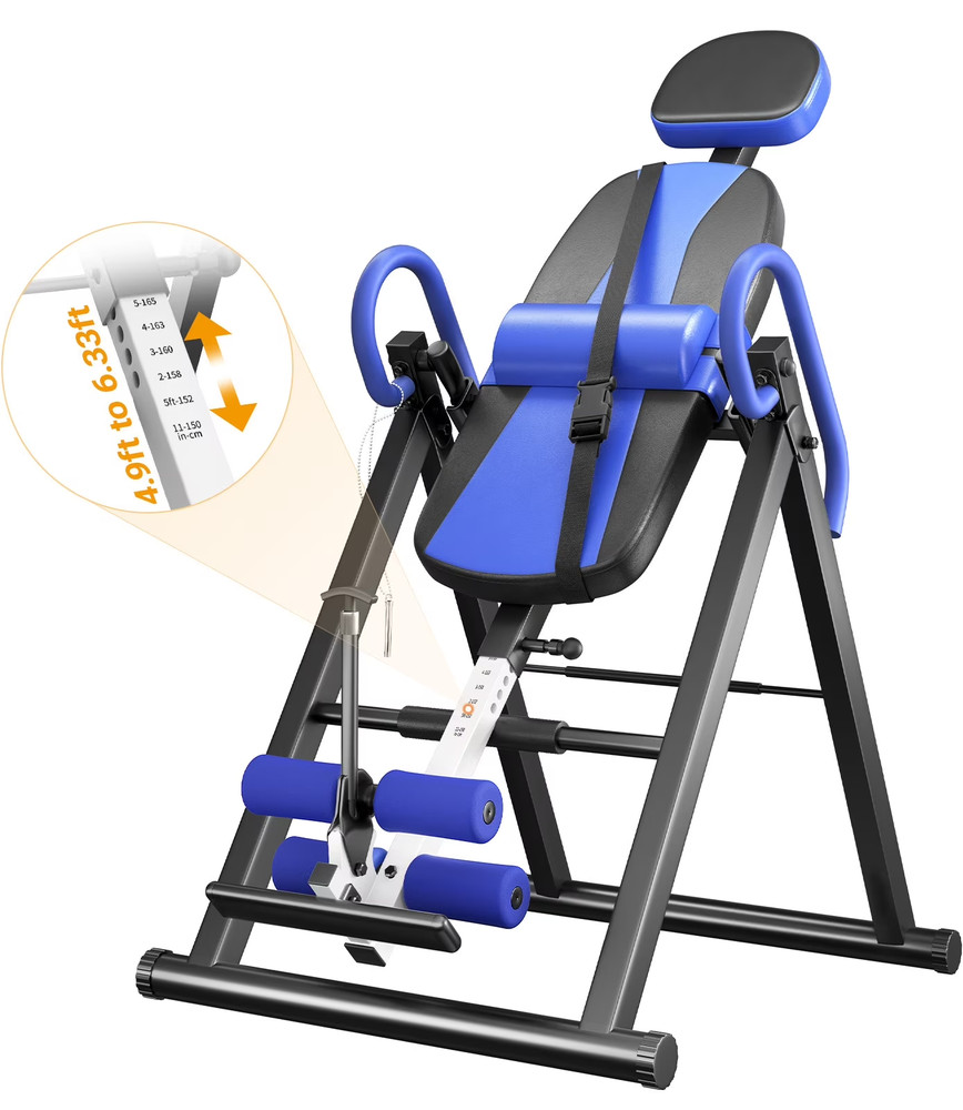 Heavy Duty Inversion Table 300Lb Capacity Back Therapy Reflexology Foldable Blue