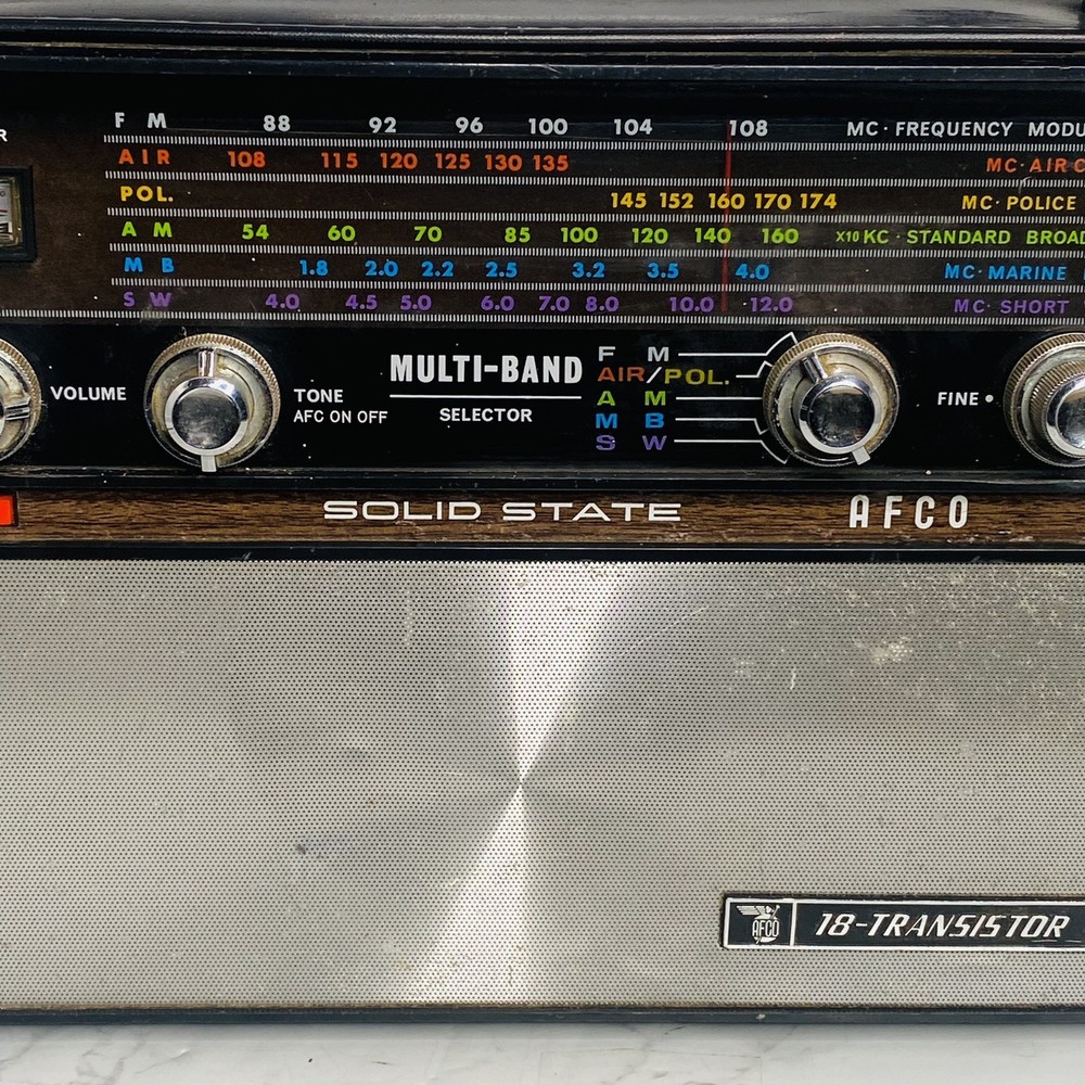 Vtg Solid State 18 Transistor Radio AFCO Works SEE VIDEO Multi-band Leather Case