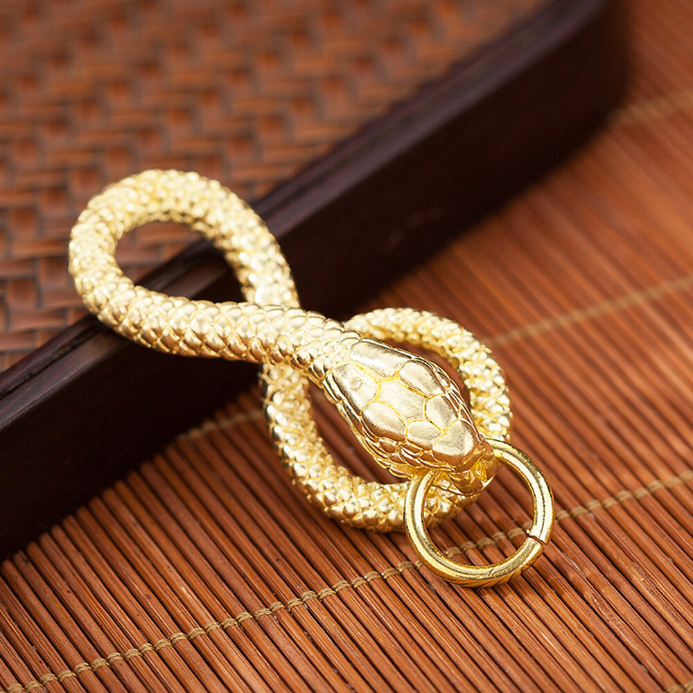 Solid Brass Snake Cobra Keychains Key Ring Holder Hook Gold Belt Clip Buckle DIY