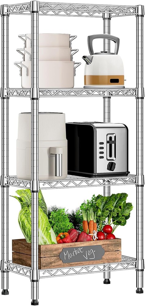 4 Tier Stackable Storage Kitchen Wire Shelves Steel Organizer Pantry Garage Rack